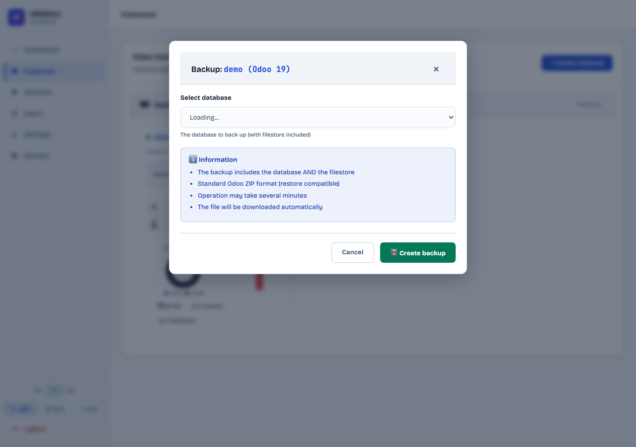 Backup creation window