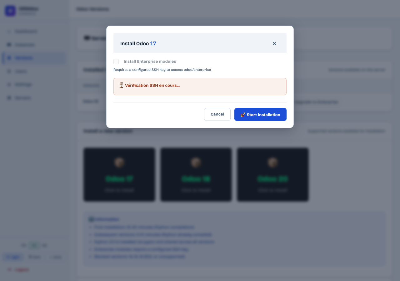 Installation confirmation modal